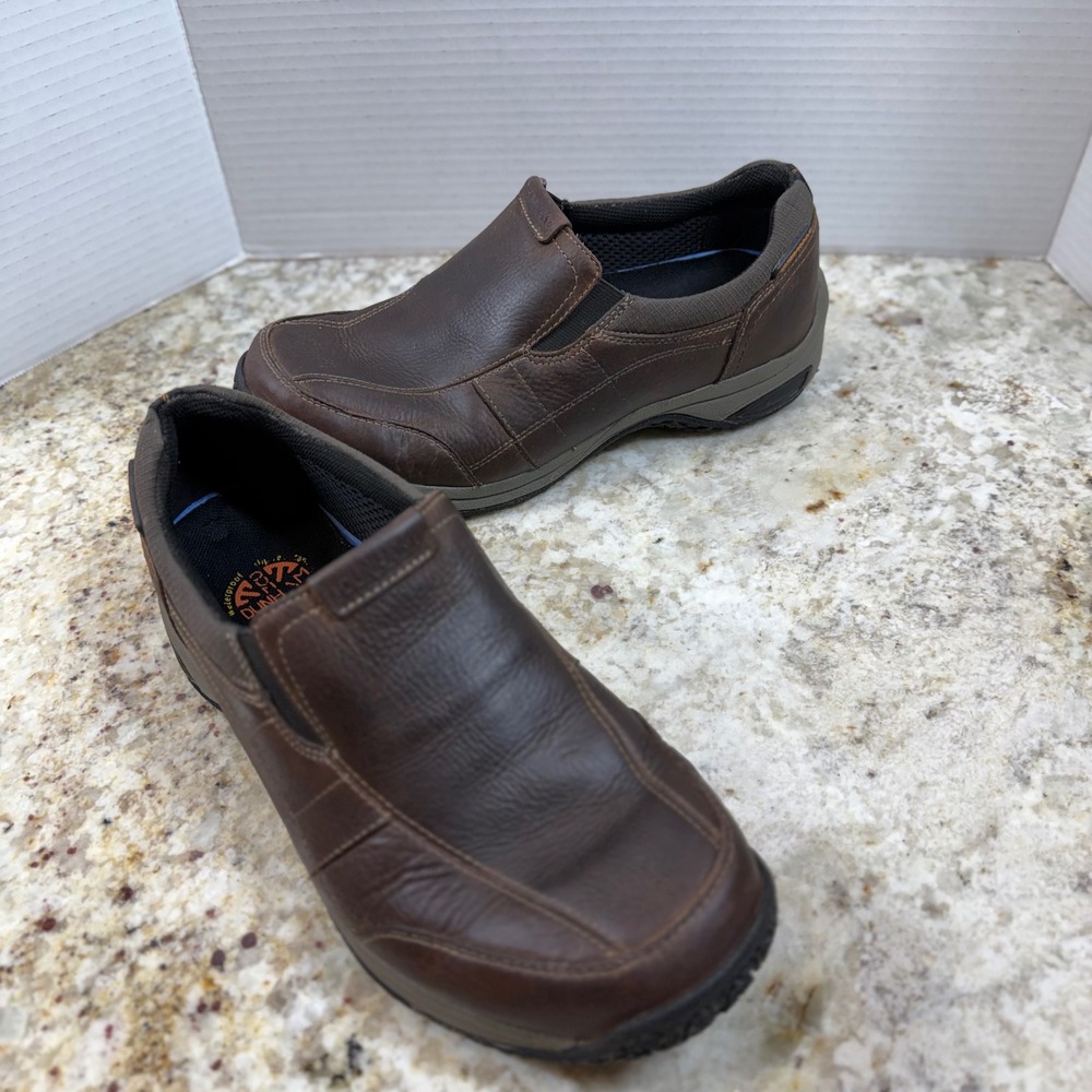 Dunham Litchfield Mens 8 4E Extra Wide Brown Leather Waterproof Slip On Shoes